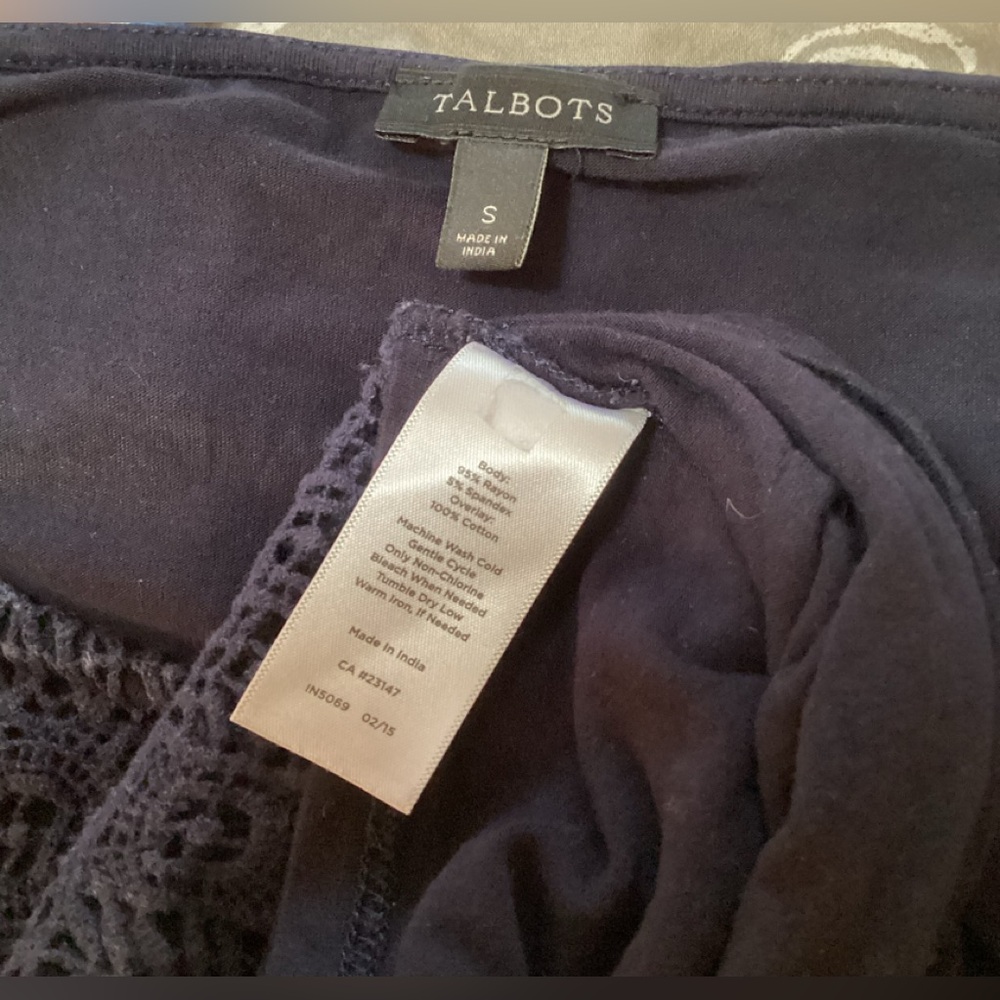 Talbots Indigo Blue Crochet Front Shell - Picture 2 of 7